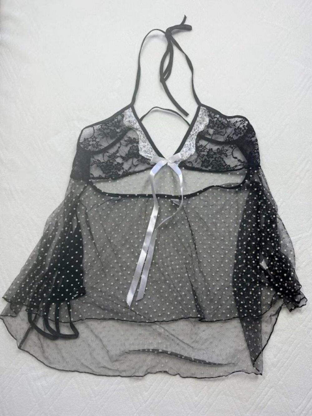 Shirley of Hollywood Sexy Baby Doll Lingerie Black Womens XXL Polka dot Intimate